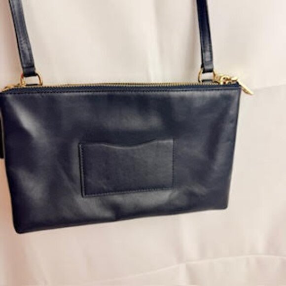 Coach Leather Crossbody Double Zip Bag Navy Blue with Gold Hardware - Picture 3 of 10